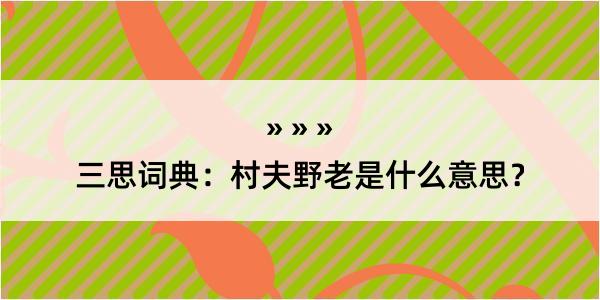 三思词典：村夫野老是什么意思？