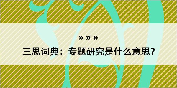 三思词典：专题研究是什么意思？