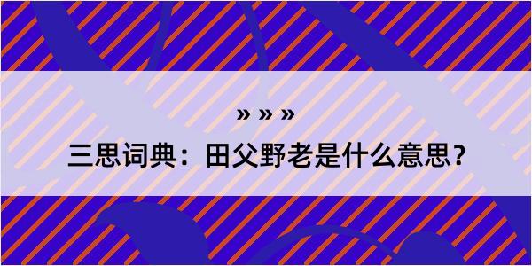 三思词典：田父野老是什么意思？