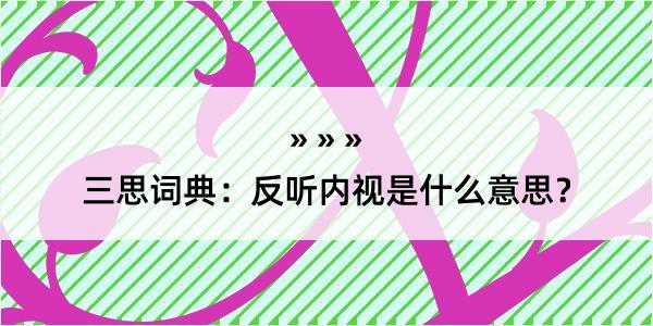 三思词典：反听内视是什么意思？