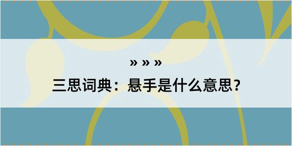 三思词典：悬手是什么意思？