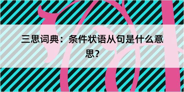 三思词典：条件状语从句是什么意思？