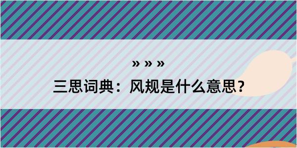 三思词典：风规是什么意思？