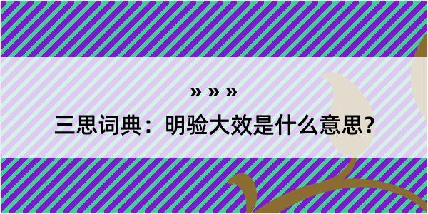 三思词典：明验大效是什么意思？