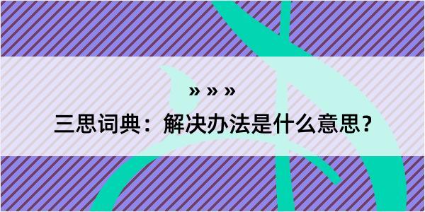 三思词典：解决办法是什么意思？