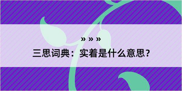 三思词典：实着是什么意思？