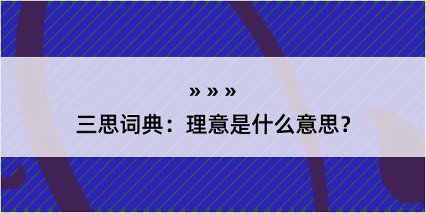 三思词典：理意是什么意思？