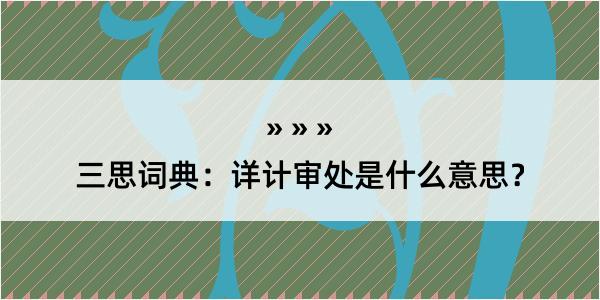 三思词典：详计审处是什么意思？