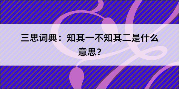 三思词典：知其一不知其二是什么意思？