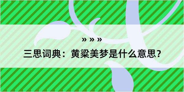 三思词典：黄粱美梦是什么意思？