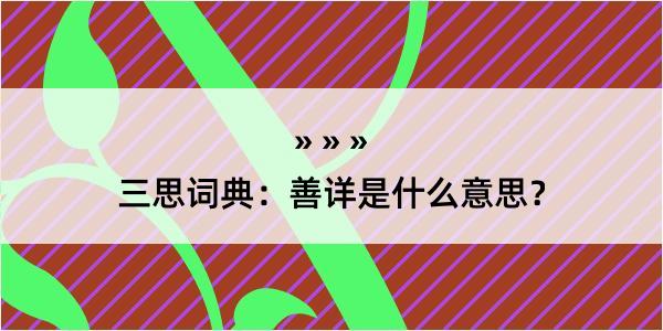 三思词典：善详是什么意思？