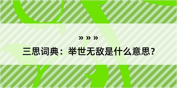 三思词典：举世无敌是什么意思？