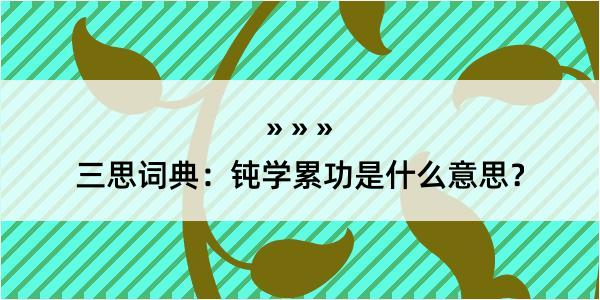 三思词典：钝学累功是什么意思？