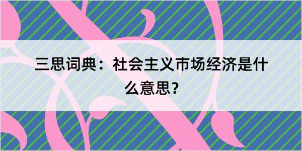 三思词典：社会主义市场经济是什么意思？