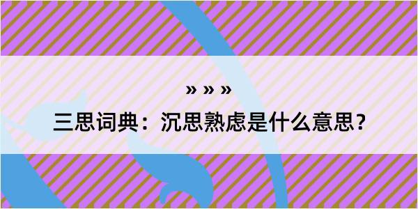 三思词典：沉思熟虑是什么意思？