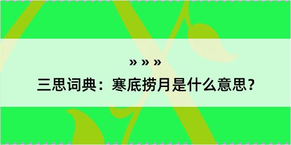 三思词典：寒底捞月是什么意思？