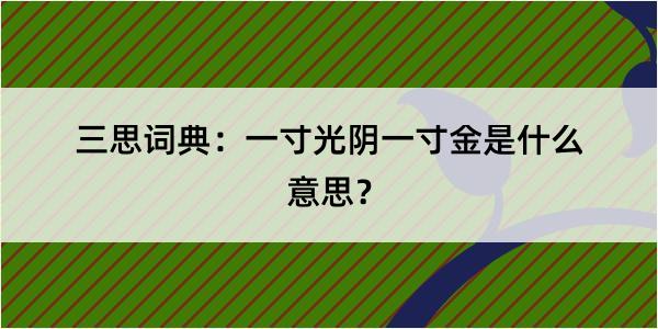 三思词典：一寸光阴一寸金是什么意思？