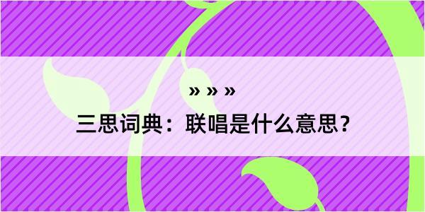 三思词典：联唱是什么意思？