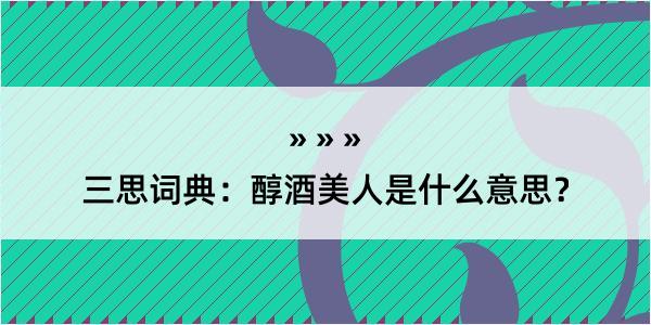 三思词典：醇酒美人是什么意思？