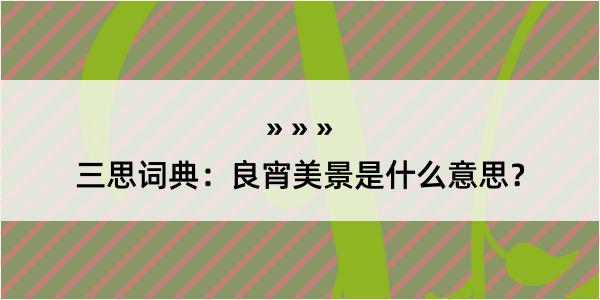 三思词典：良宵美景是什么意思？