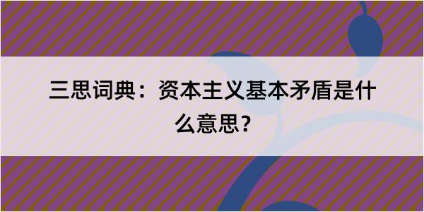 三思词典：资本主义基本矛盾是什么意思？