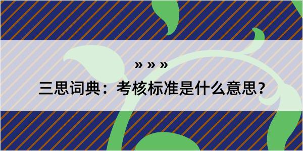 三思词典：考核标准是什么意思？