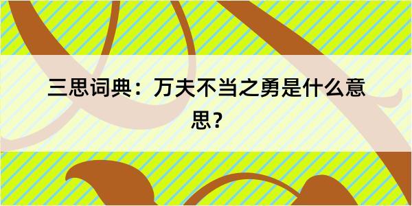 三思词典：万夫不当之勇是什么意思？