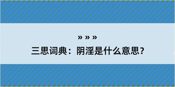 三思词典：阴淫是什么意思？