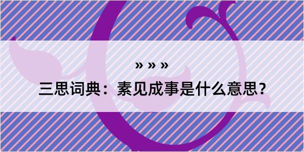 三思词典：素见成事是什么意思？