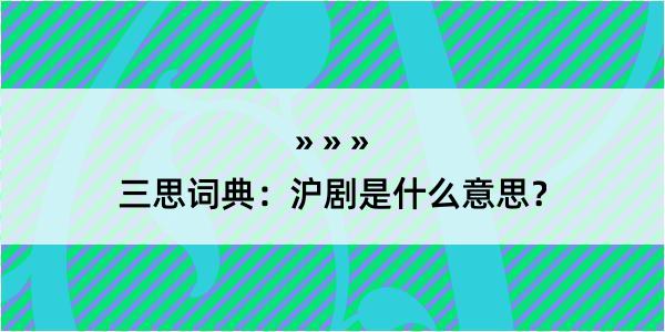 三思词典：沪剧是什么意思？