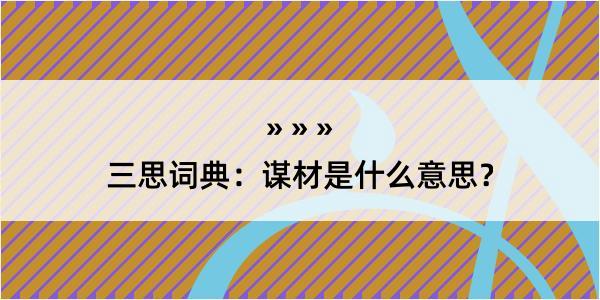 三思词典：谋材是什么意思？