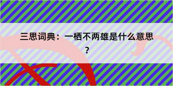 三思词典：一栖不两雄是什么意思？