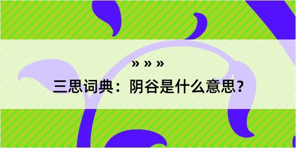 三思词典：阴谷是什么意思？