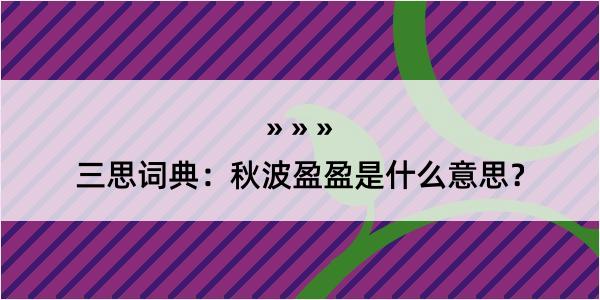 三思词典：秋波盈盈是什么意思？