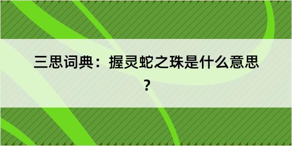 三思词典：握灵蛇之珠是什么意思？