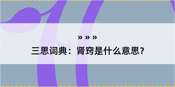 三思词典：肾窍是什么意思？