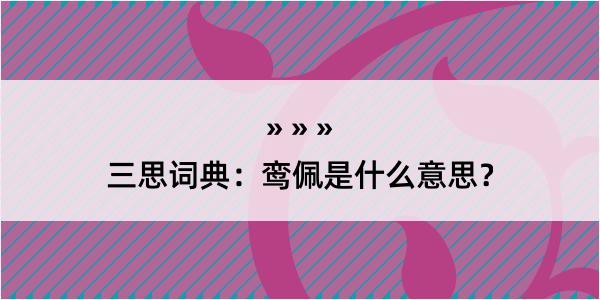 三思词典：鸾佩是什么意思？