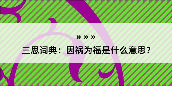 三思词典：因祸为福是什么意思？