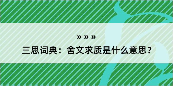 三思词典：舍文求质是什么意思？