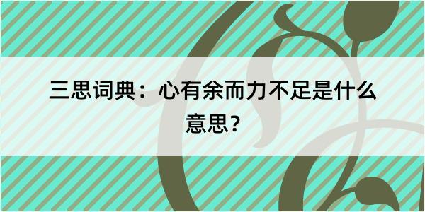 三思词典：心有余而力不足是什么意思？