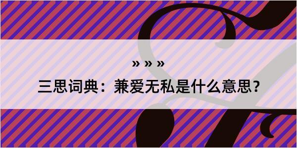 三思词典：兼爱无私是什么意思？