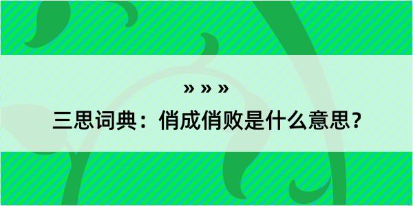 三思词典：俏成俏败是什么意思？