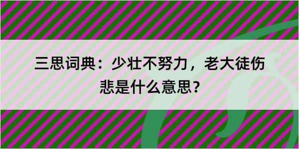 三思词典：少壮不努力，老大徒伤悲是什么意思？