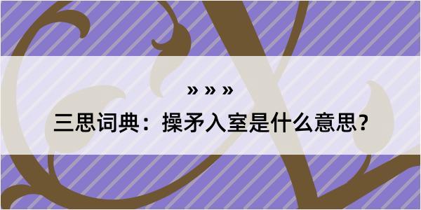 三思词典：操矛入室是什么意思？