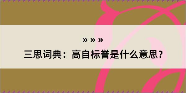 三思词典：高自标誉是什么意思？