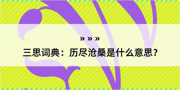 三思词典：历尽沧桑是什么意思？