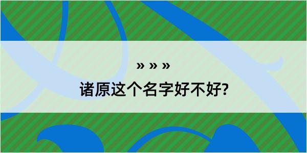 诸原这个名字好不好?