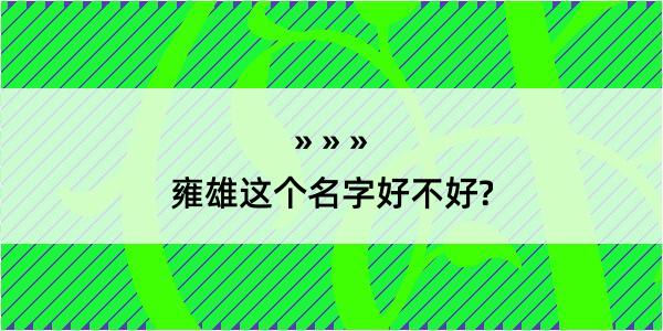 雍雄这个名字好不好?