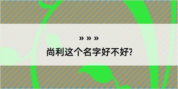 尚利这个名字好不好?