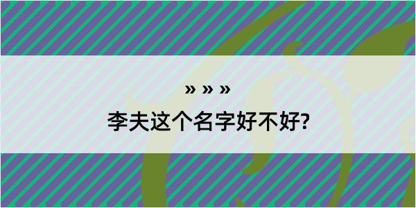 李夫这个名字好不好?